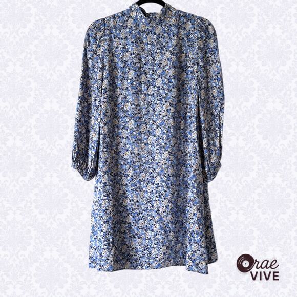 Ann Taylor Blue Floral Mock Neck Shift Dress 3/4 Sleeve Petite 2 - Picture 5 of 9